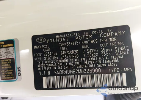 2021 Hyundai Palisade Sel z USA, uszkodzony, nr VIN KM8R4DHE2MU326900